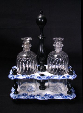 Appraisal: French Porcelain Cruet Set with blue and white porcelain caddy