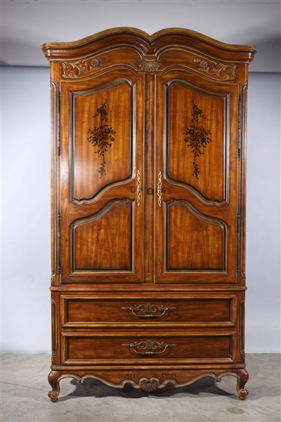 Appraisal: Large wooden armoire with painted and carved floral designs with