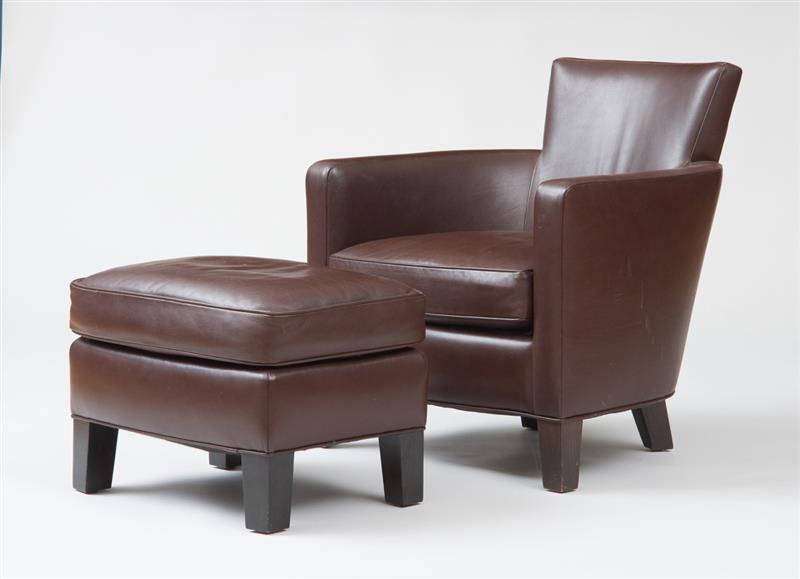 Appraisal: ARMCHAIR AND OTTOMAN CHRISTIAN LIAIGRE FOR HOLLY HUNT Ebonized oak