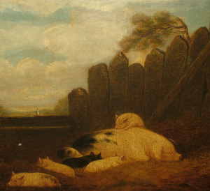 Appraisal: Follower of George Morland - - Pigs in a stye