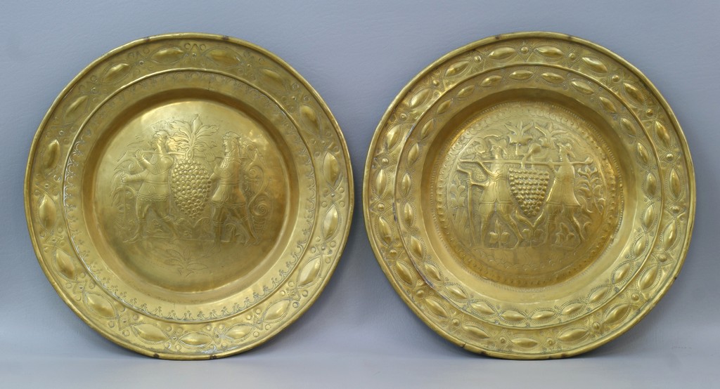 Appraisal: Nuremburg Brass Alms Dishes mid th c depicting the biblical