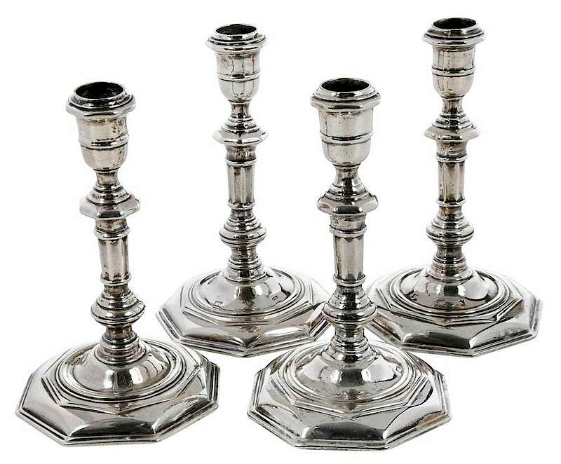 Appraisal: Set of Four George I Irish Silver Candlesticks Dublin probably