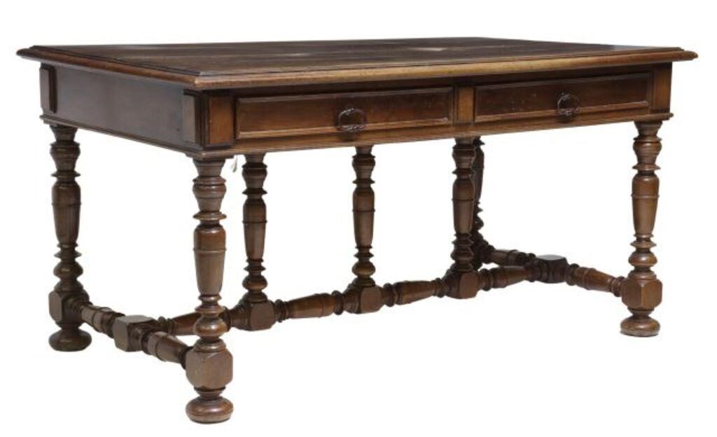 Appraisal: French Henri II style walnut library table writing desk th