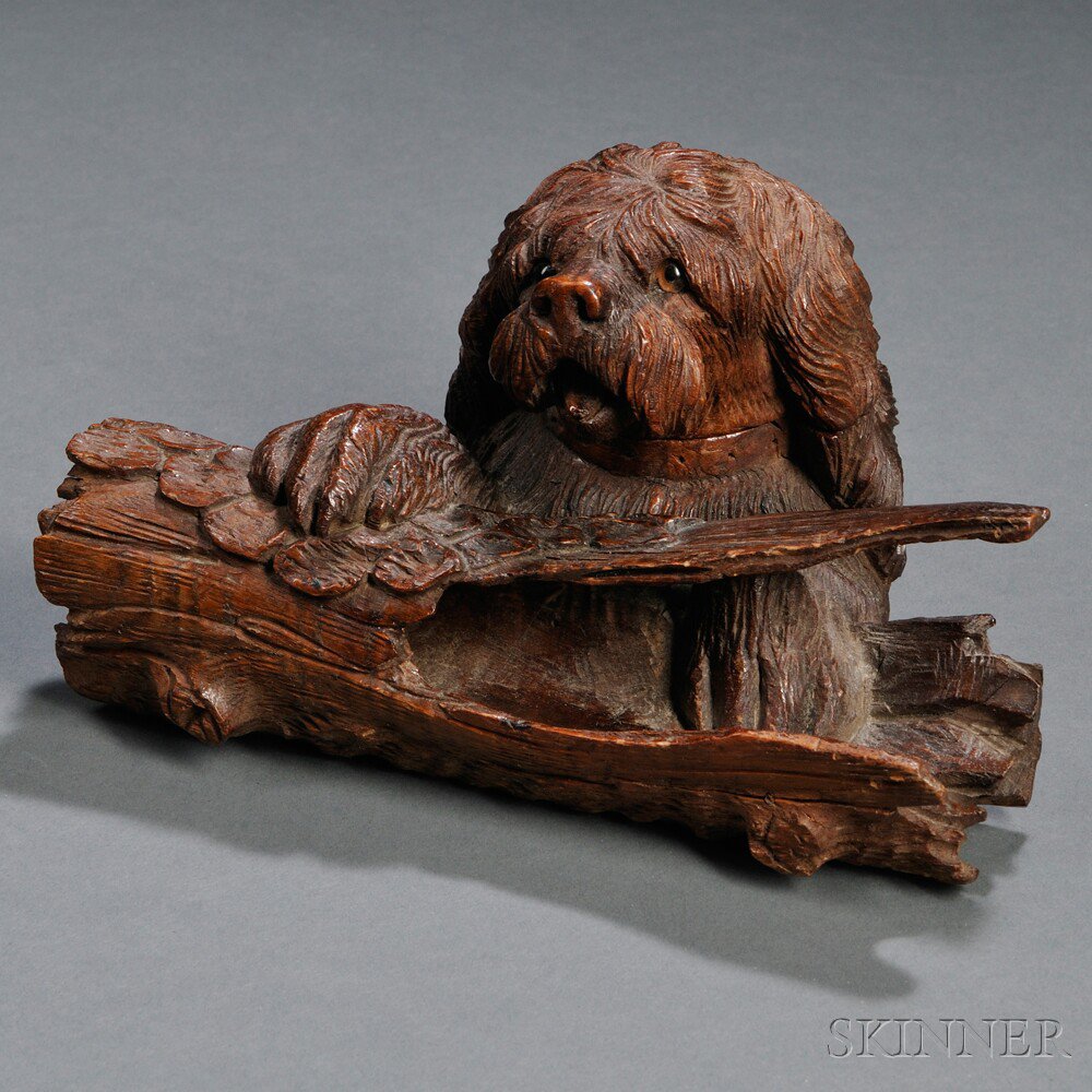 Appraisal: Black Forest Carved Dog Inkwell late th early th century