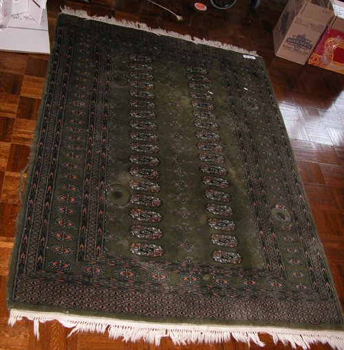 Appraisal: Artist Title Modern Pakistani Bokhara rug olive green ground field