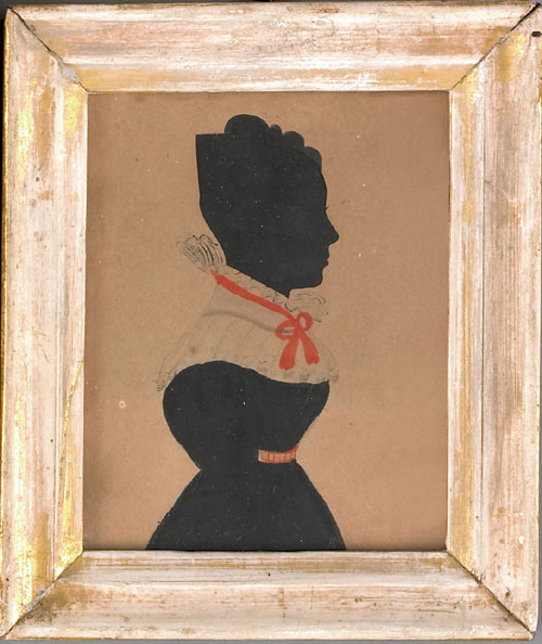 Appraisal: New England watercolor and hollow cut silhouette of a woman