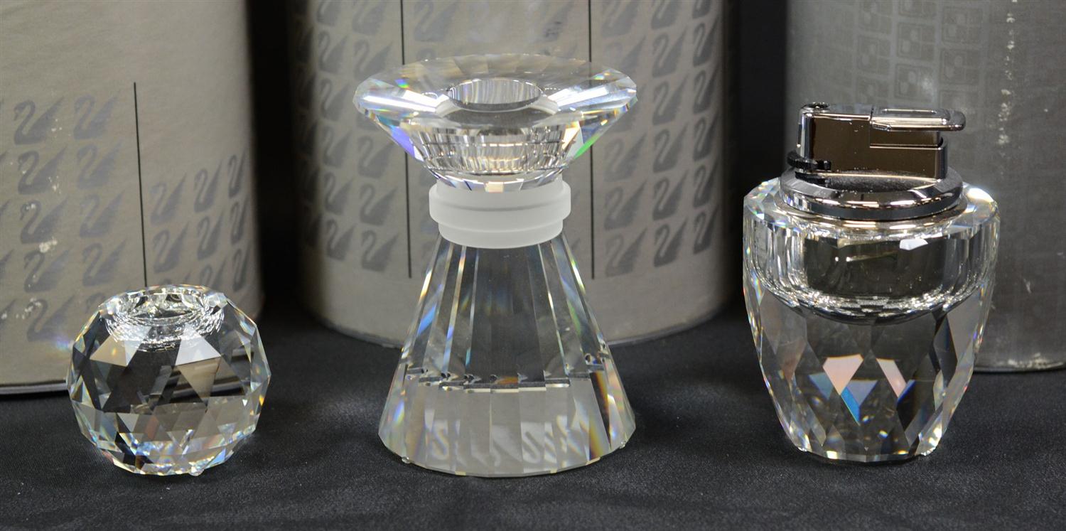 Appraisal: Swarovski lead crystal items including single gold ball candle holder