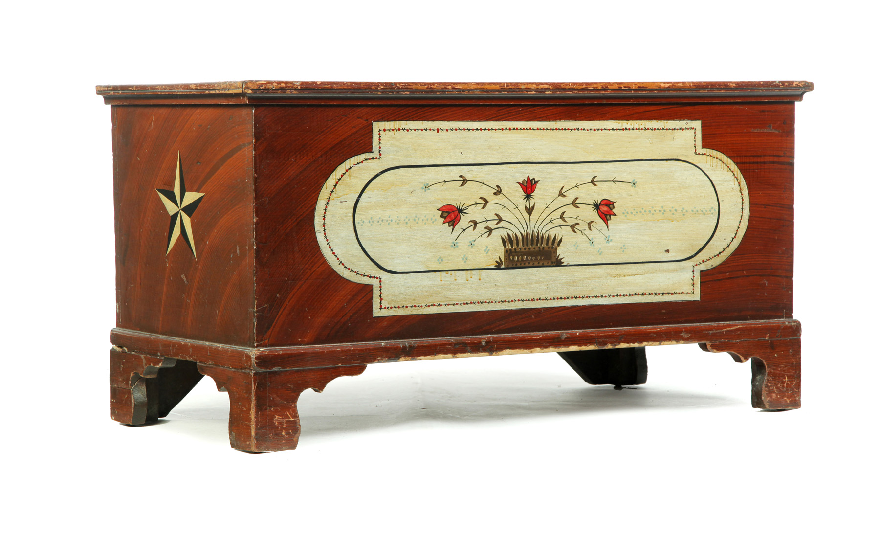 Appraisal: DECORATED PENNSYLVANIA BLANKET CHEST Mid th century pine Dovetailed six-board