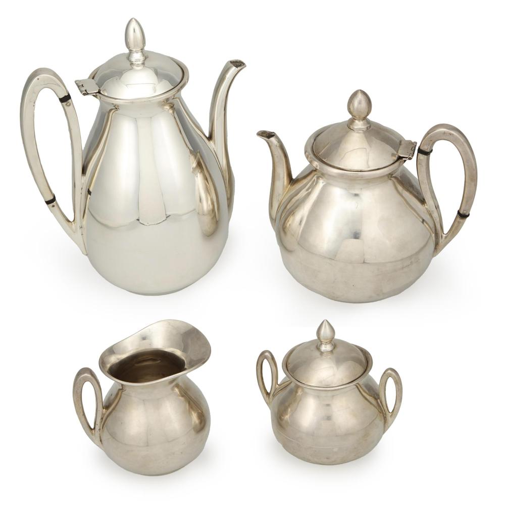 Appraisal: A four piece silver-plate tea service Mid- th century Stamped