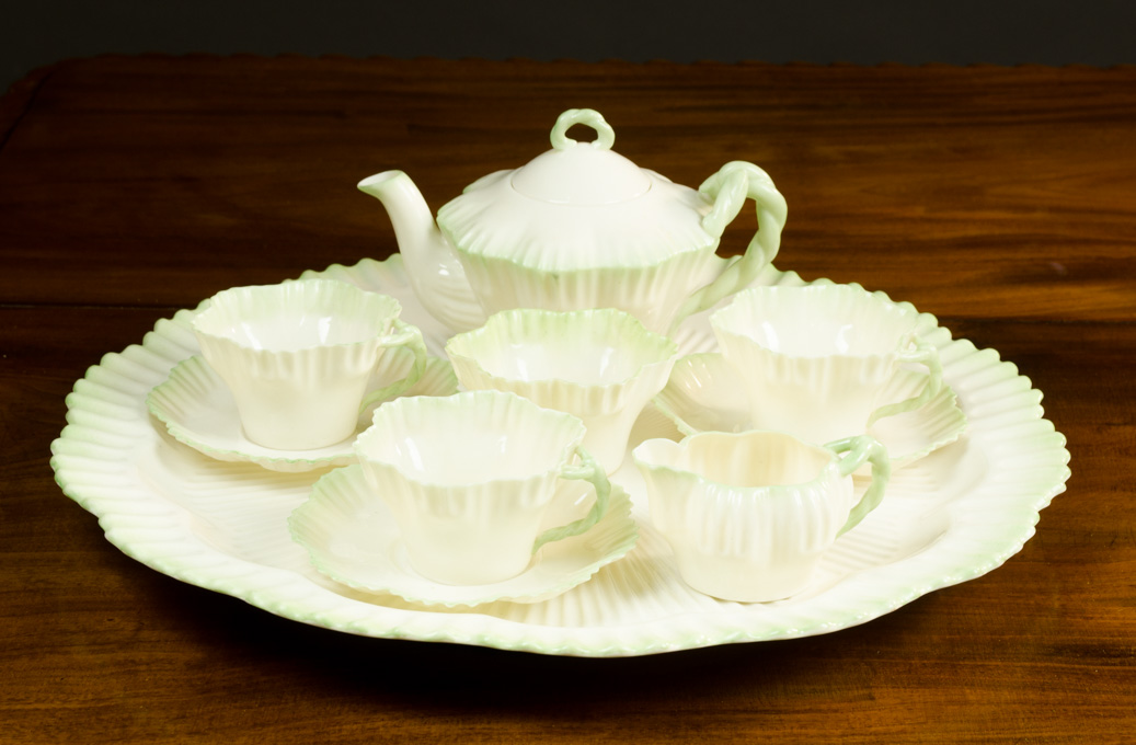 Appraisal: BELLEEK HEXAGON TEA WARE DEJEUNER SET ten pieces each with