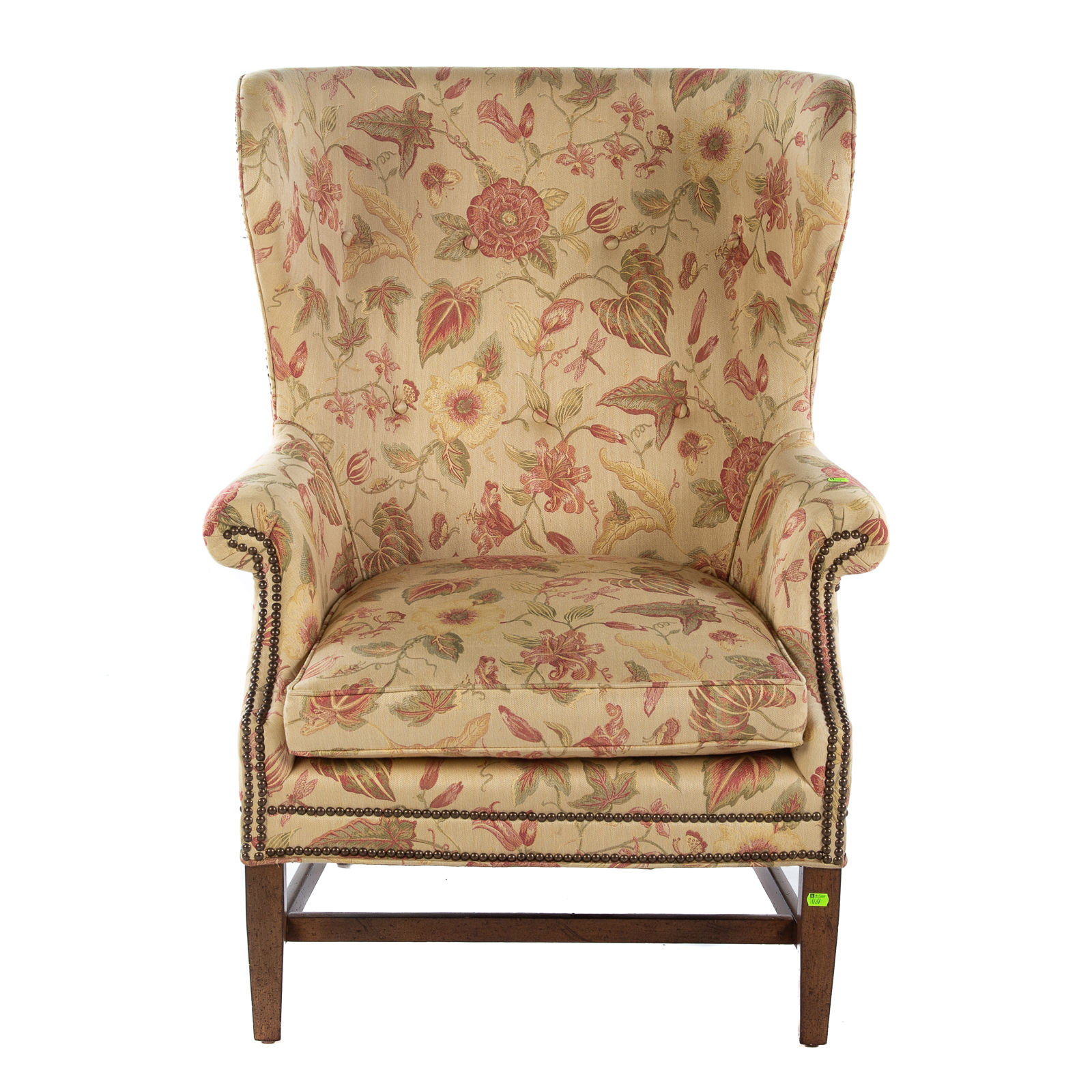 Appraisal: GAINES MCHALE CHIPPENDALE STYLE WING CHAIR With floral upholstery and