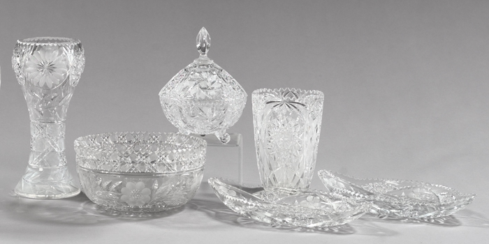 Appraisal: Six-Piece Collection of American Brilliant-Cut Glass Objects first quarter th