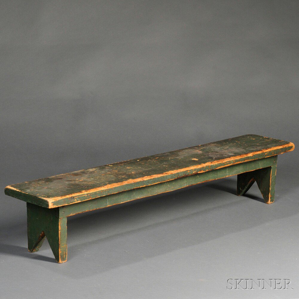 Appraisal: Miniature Green-painted Bench reportedly Lancaster County Pennsylvania early th century