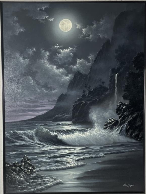 Appraisal: Noelito Oil Painting On CanvasMoonlight Impressions Image x Frame x