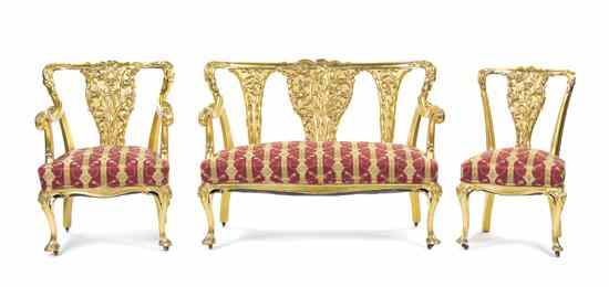 Appraisal: An Art Nouveau Giltwood Parlor Suite comprised of a heavily