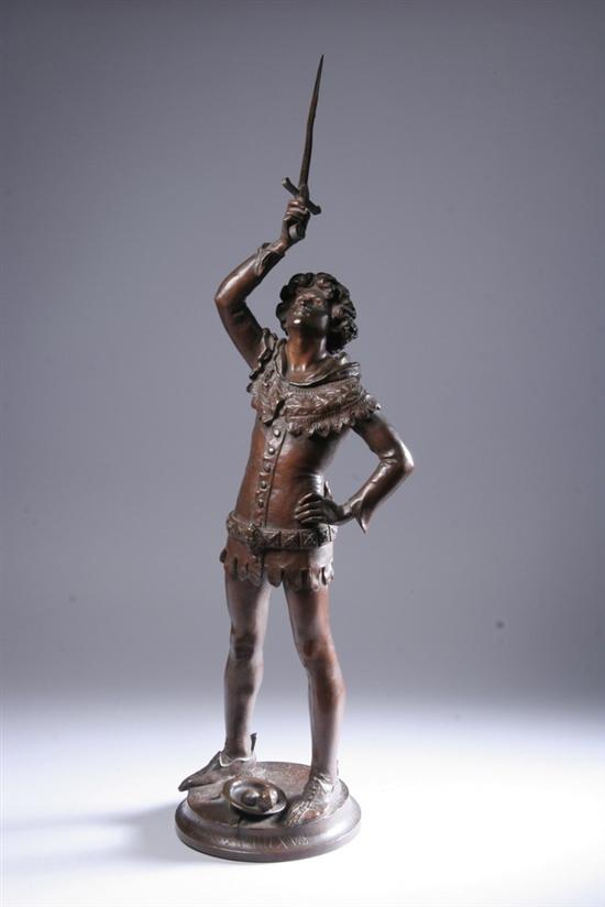 Appraisal: AM D E CHARRON French b Medieval Youth Patinated bronze