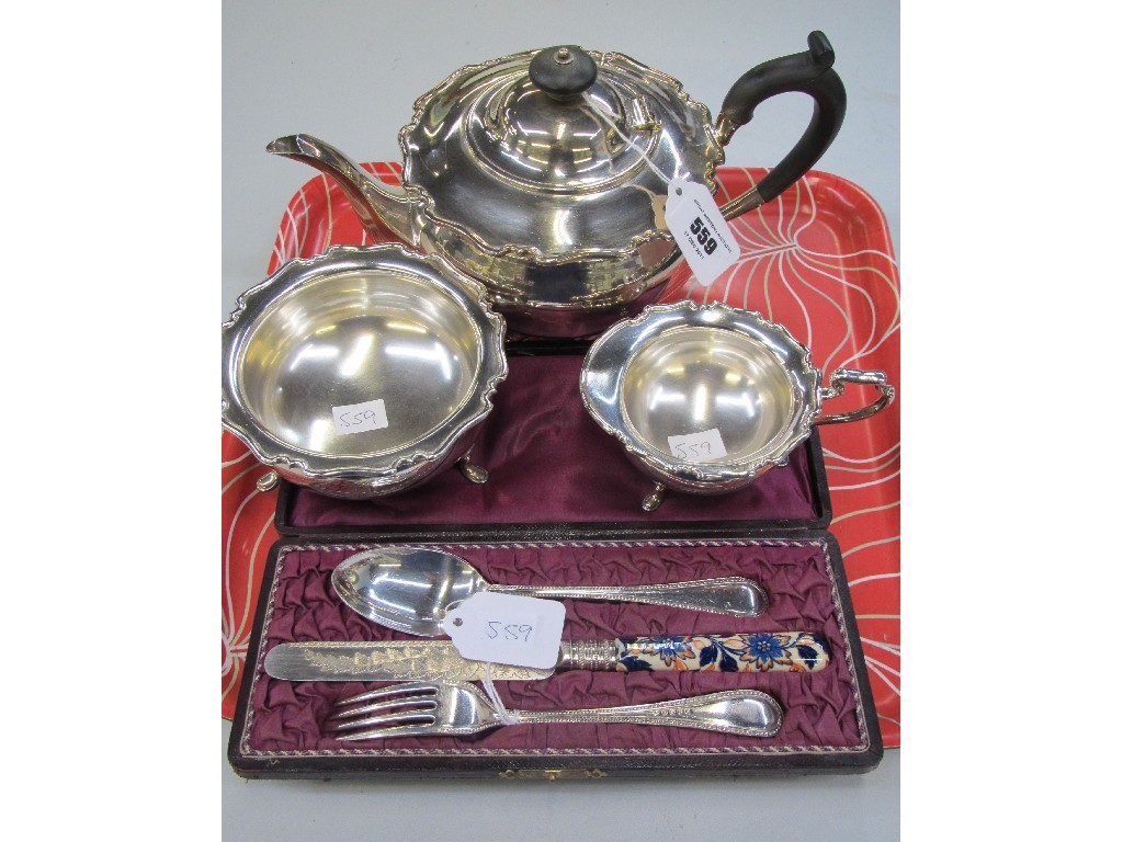 Appraisal: Lot comprising piece EP tea service and a cased christening