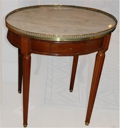 Appraisal: Louis XVI Style Marble Top Mahogany Bouillotte Table Estimate -