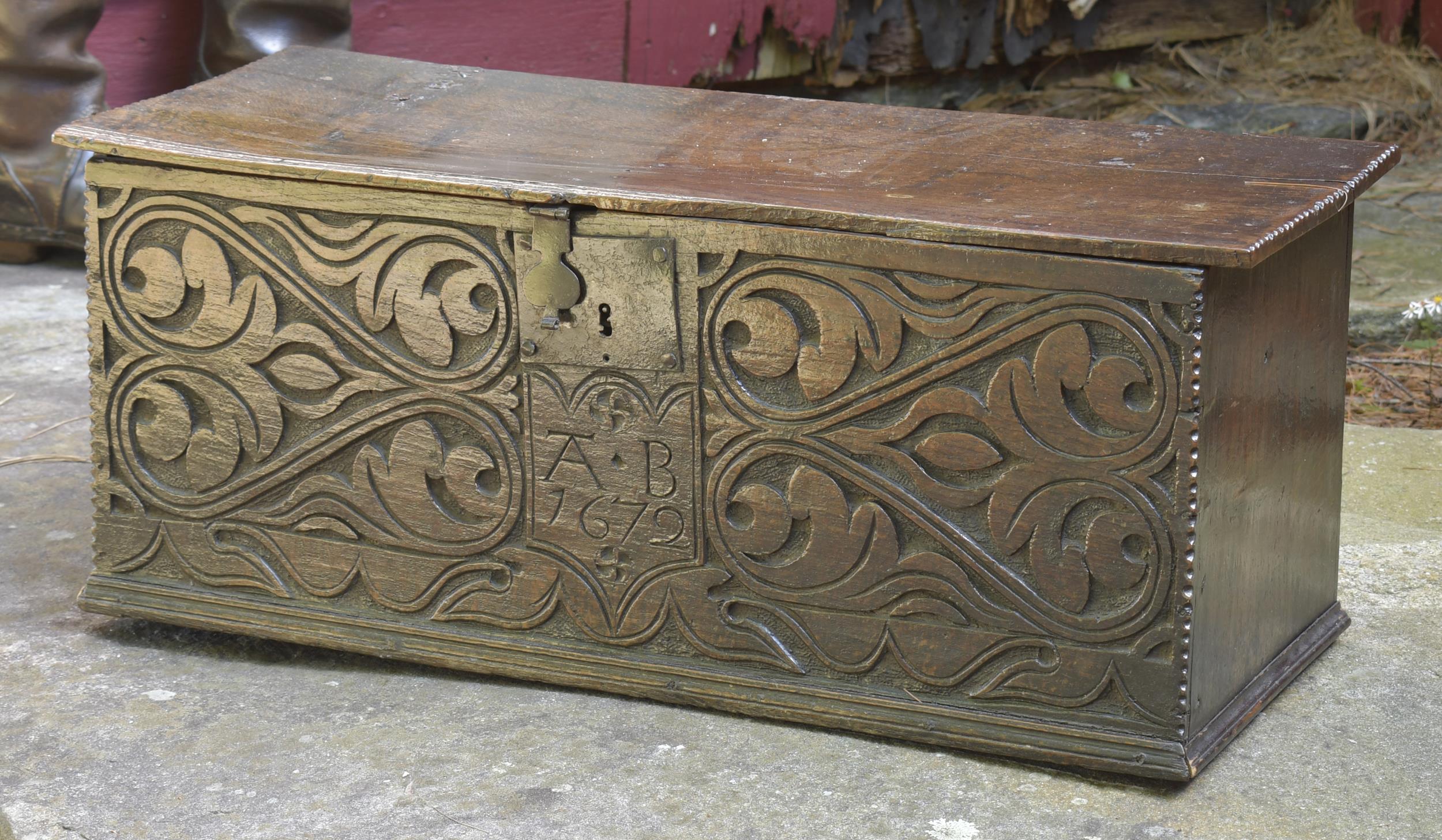 Appraisal: TH C ENGLISH CARVED OAK BOX A small sized hinged