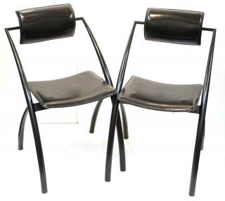 Appraisal: Pair of IASEM Leather Cantilever Chairs Mid-Century Modern with black