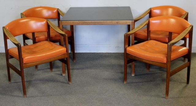 Appraisal: Midcentury Directional Game Table with Chairs Table with faux slate