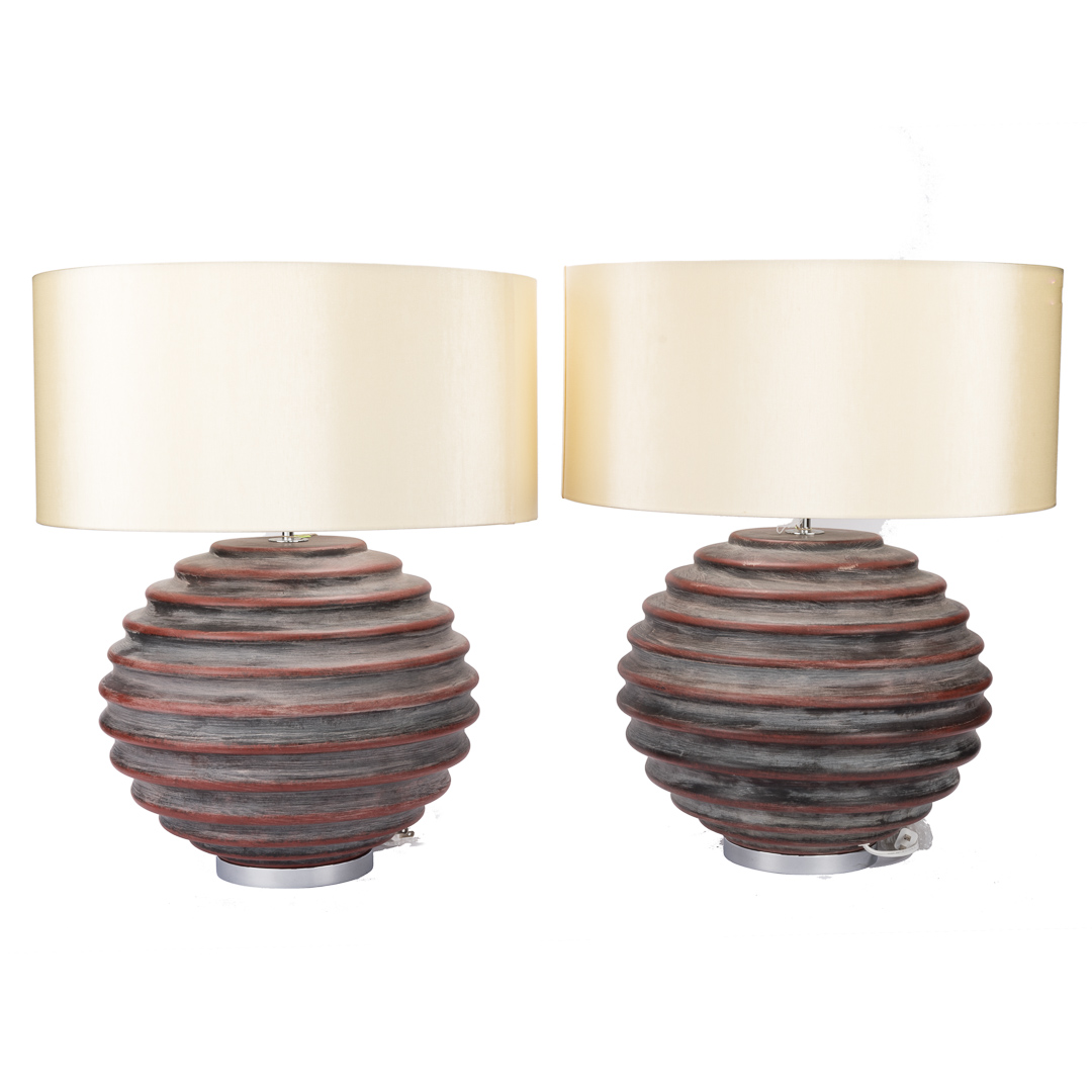 Appraisal: Pair Marioni Lucy table lamps th century stepped spherical ceramic