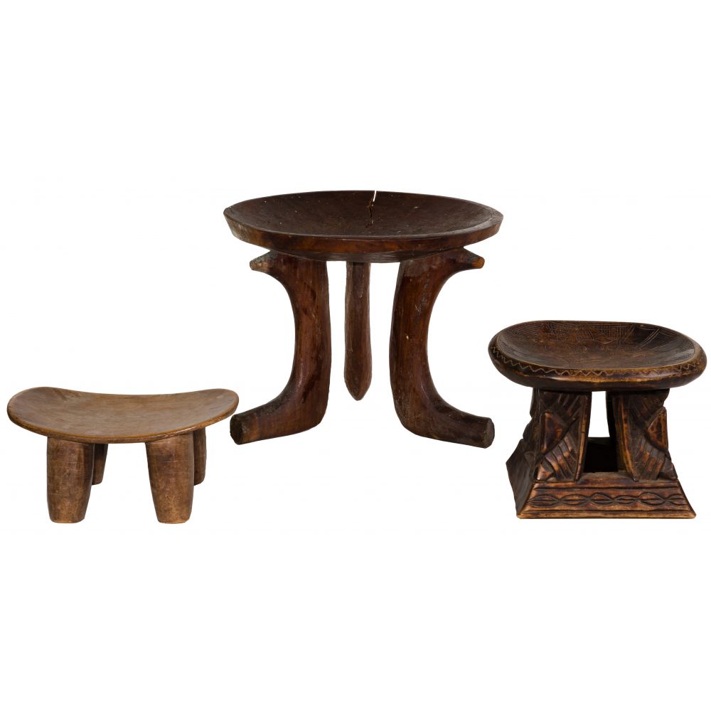 Appraisal: AFRICAN CARVED WOOD SEAT ASSORTMENT items including a tripod seat