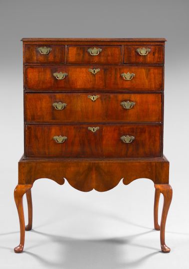 Appraisal: Queen Anne Banded Mahogany Chest on Frame mid- th century