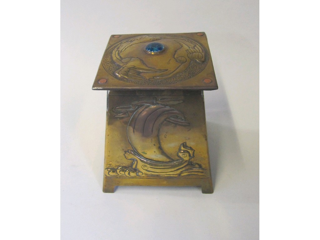 Appraisal: Arts and Crafts Glasgow style brass tea caddy the lid