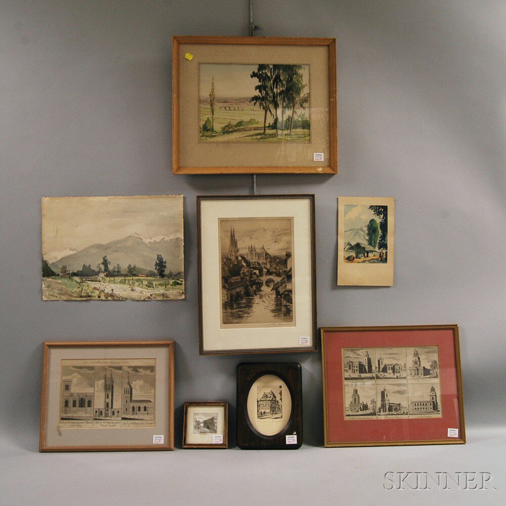 Appraisal: Eight Landscape and Architectural Views five framed European architectural prints