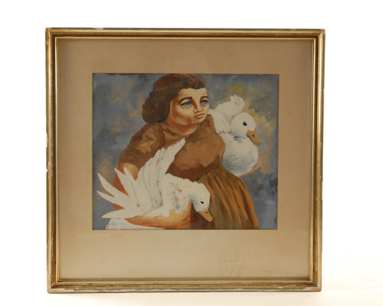 Appraisal: Razel Kapustin b Russia Philadelphia Woman with Ducks a gouache