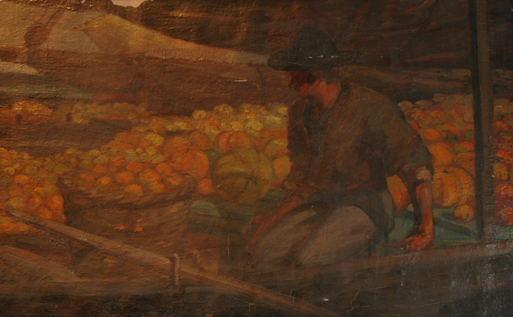 Appraisal: American School th Century Boatman with Apples and Pumpkins Oil