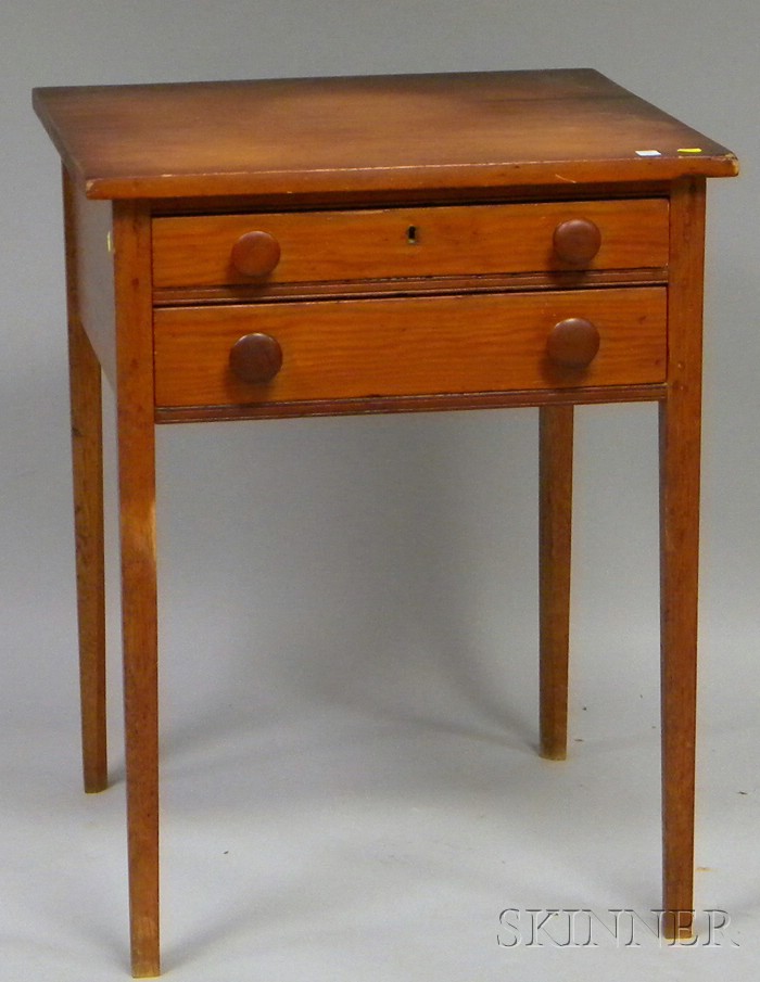 Appraisal: Country Pine Two-drawer Stand with Tapering Legs ht wd dp