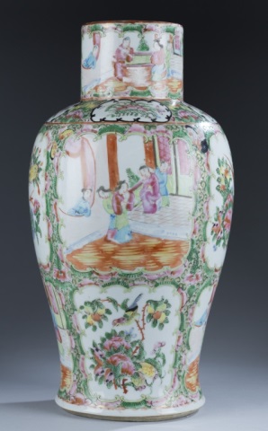 Appraisal: Rose Medallion Vase Floral and domestic scenes H x W