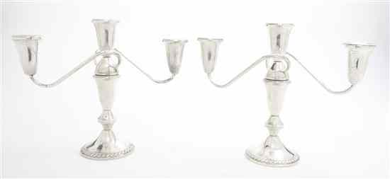 Appraisal: A Pair of American Sterling Silver Three-Light Candelabra Duchin Creation