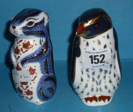 Appraisal: Royal Crown Derby Paperweights Chip-munk and Rock Hopper Penguin Both