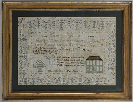 Appraisal: AMERICAN NEEDLEWORK BIRTH AND MARRIAGE SAMPLER Wrought by Olive A