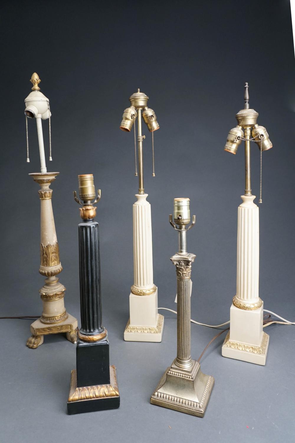 Appraisal: Five Assorted Classical Style Plaster Table Lamps H of tallest