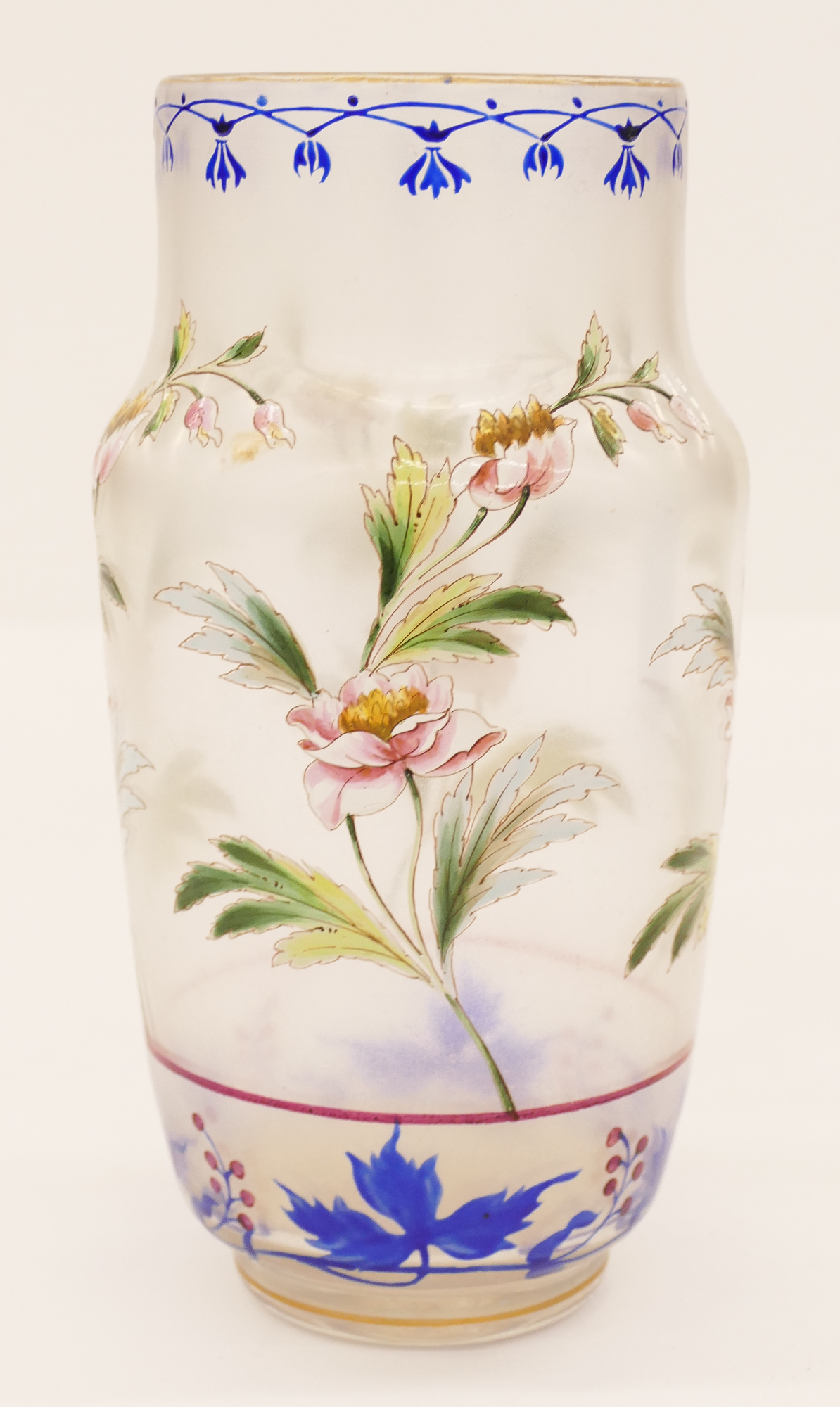 Appraisal: Harrach Bohemian Enameled Floral Glass Vase ''x '' A polychrome