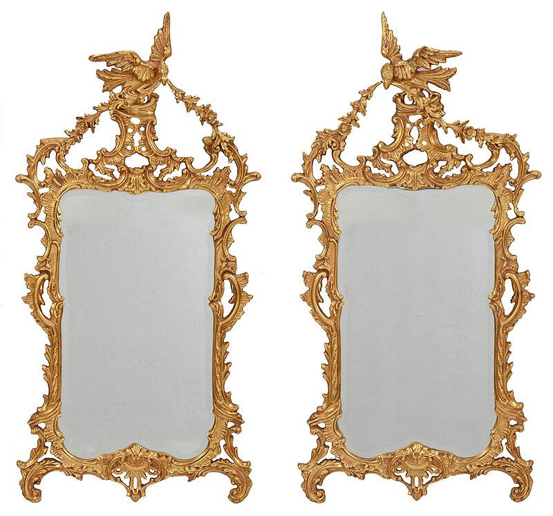 Appraisal: Pair Chippendale Style Gilt Beveled Glass Mirrors late th century