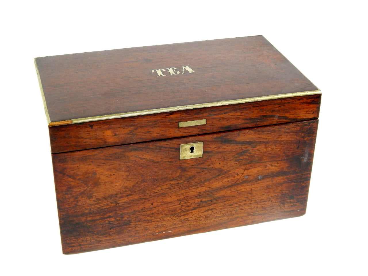 Appraisal: A Victorian rosewood and brass inlaid twin division tea caddy