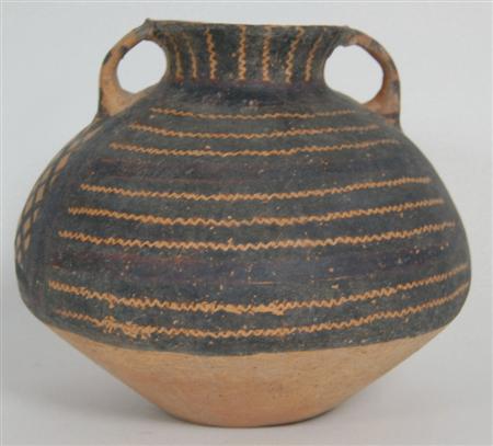 Appraisal: SMALL CHINESE YANGSHAO-TYPE URN NEOLITHIC CIRCA BC with lug handles