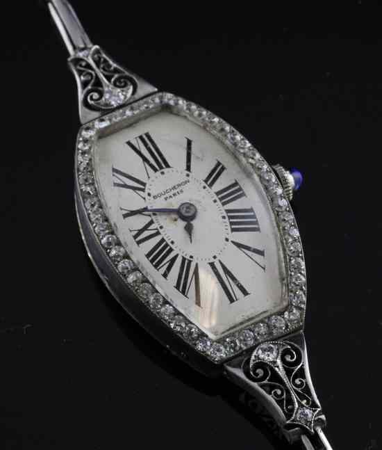 Appraisal: An Art Deco diamond set platinum cocktail watch by Boucheron