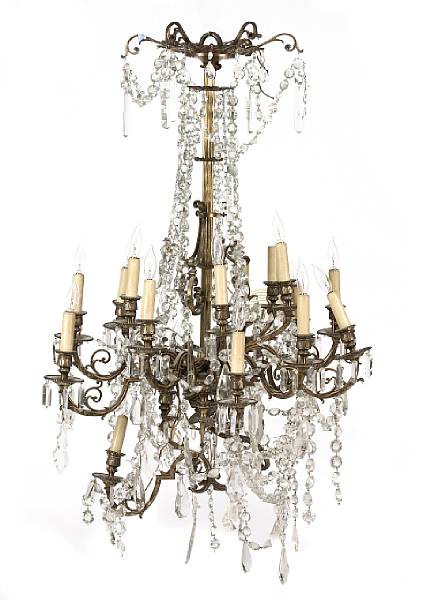 Appraisal: A Louis XV style gilt metal eighteen light chandelier height