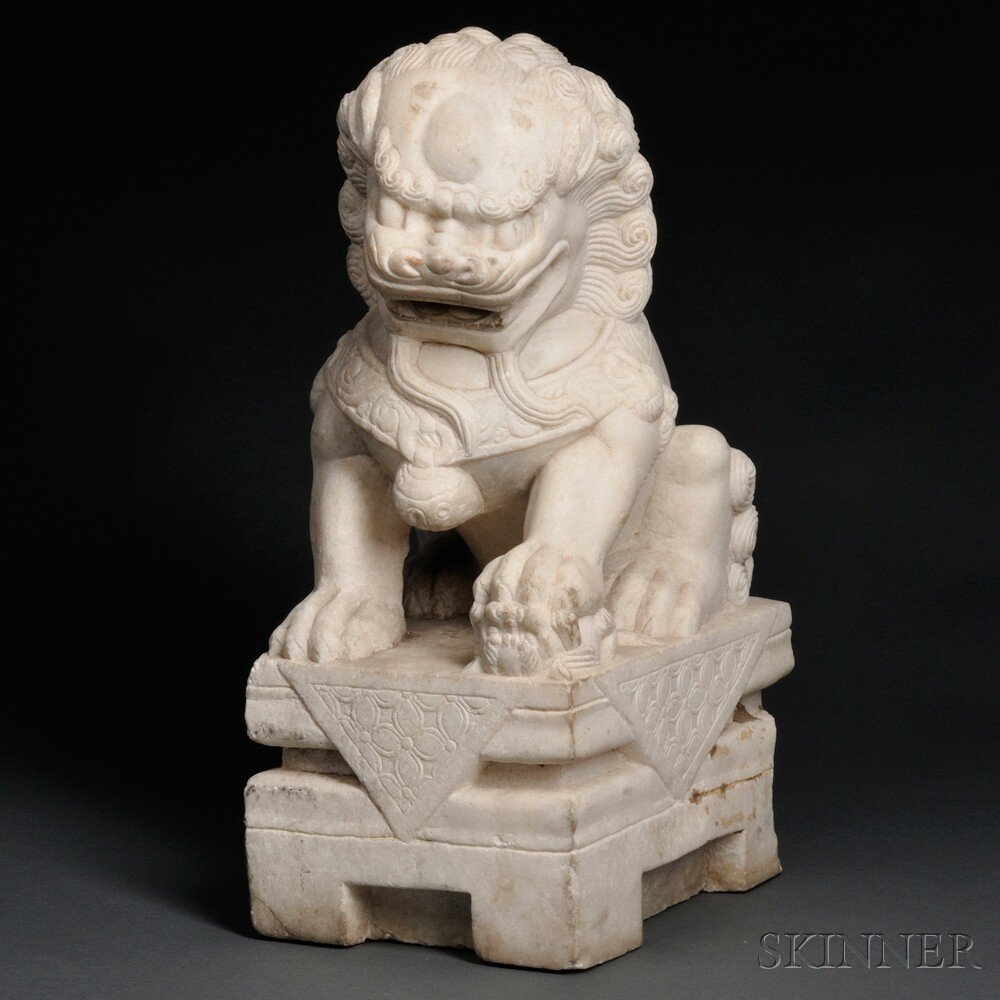 Appraisal: Stone Foo Lion China th th century modeled seated atop