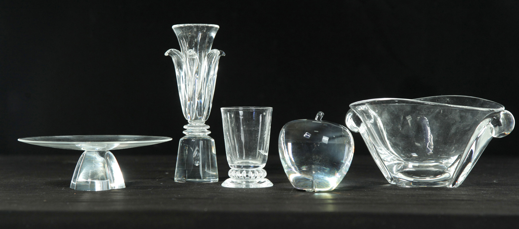 Appraisal: FIVE PIECES OF SIGNED STEUBEN CLEAR GLASS American nd half-