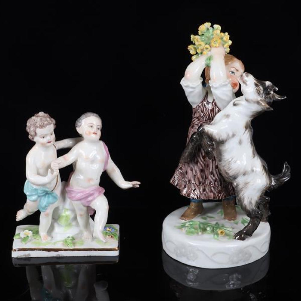 Appraisal: MEISSEN AROUND LITTLE GIRL WITH A BOUQUET AND GOAT MODEL