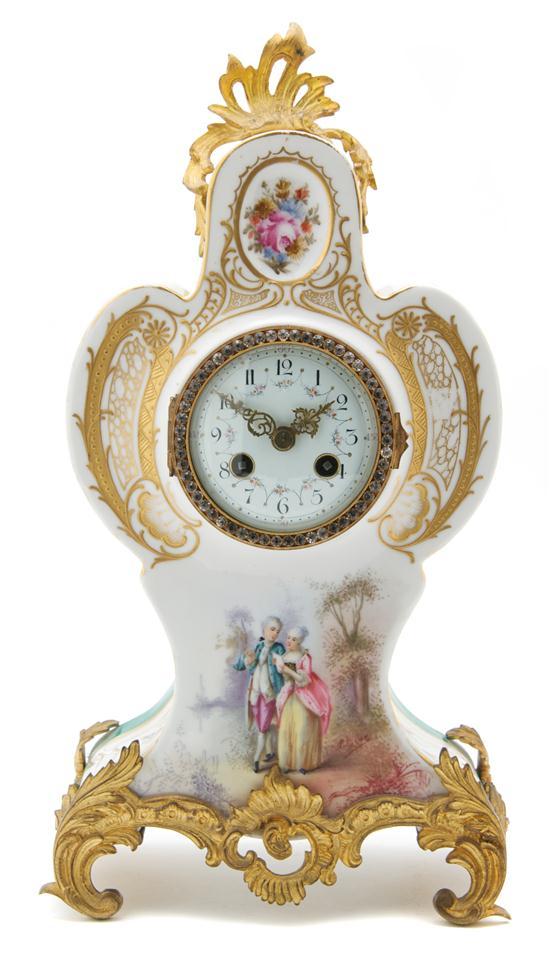 Appraisal: Meissen Porcelain Gilt Metal Mantle Clock the case decorated with