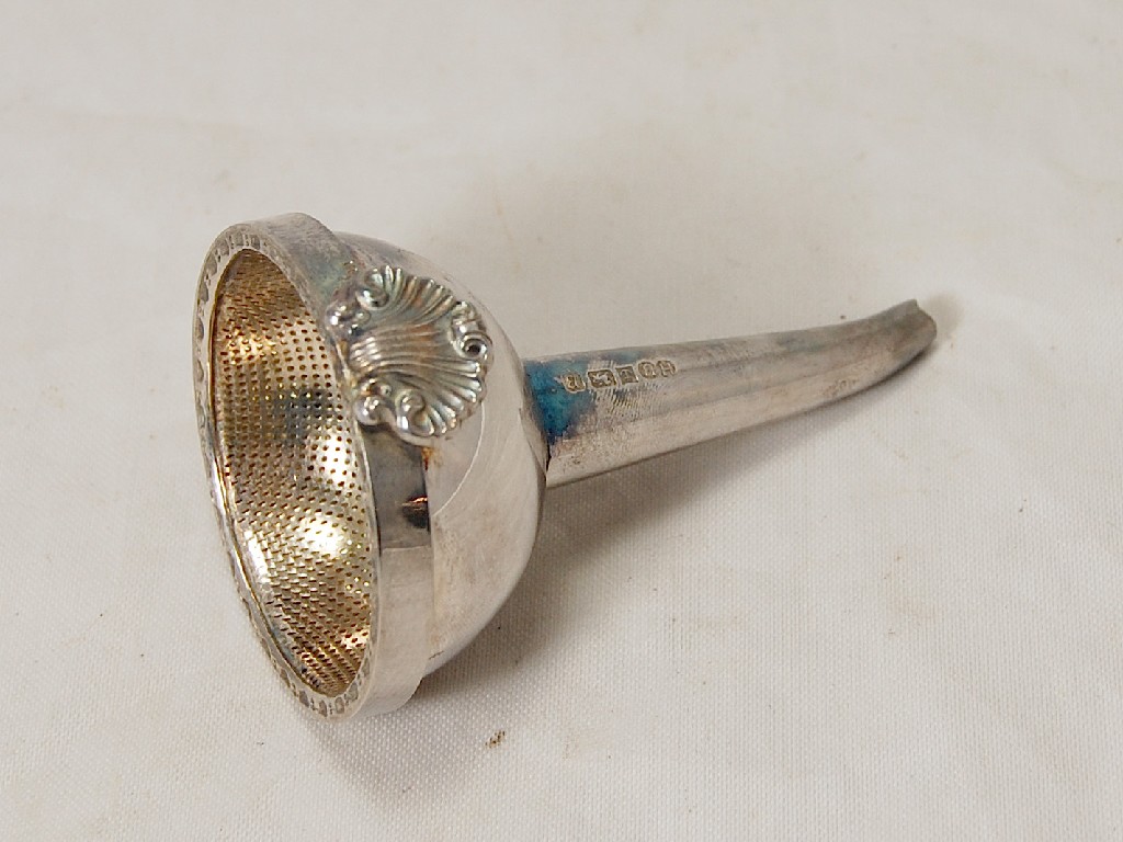 Appraisal: Modern silver wine funnel with cast border and shell hanger