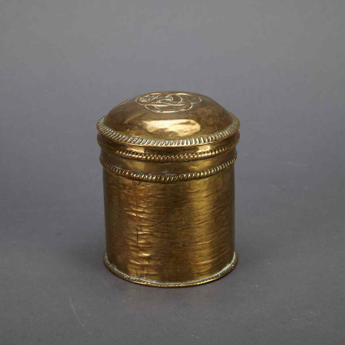 Appraisal: Paul Beau Canadian - Hammered Brass Tobacco Canister early th